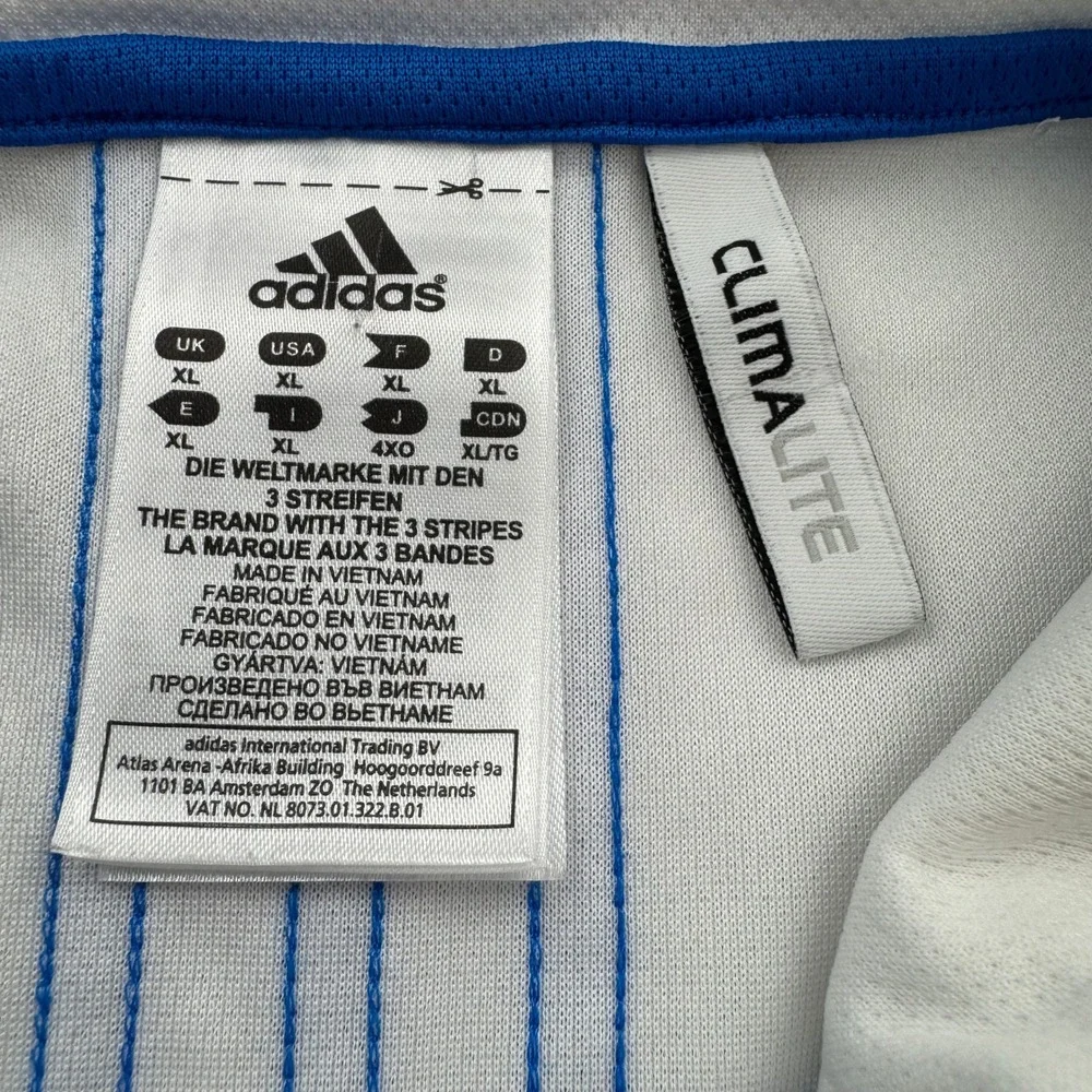 Adidas Climalite Polo Shirt Mens XL White Blue 3-Stripes Golf Sport Fisherman